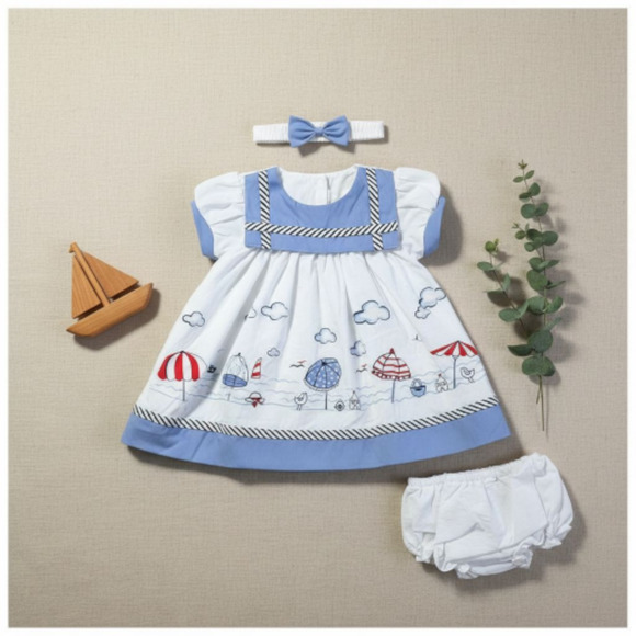 New Baby Girl Dress Set with matching headband underwear size 6 to 9 months - Picture 1 of 3